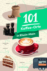 Buchcover in 2D: 101 Kaffee-Orte in Rhein-Main, druckfähige CMYK-Datei zum Download